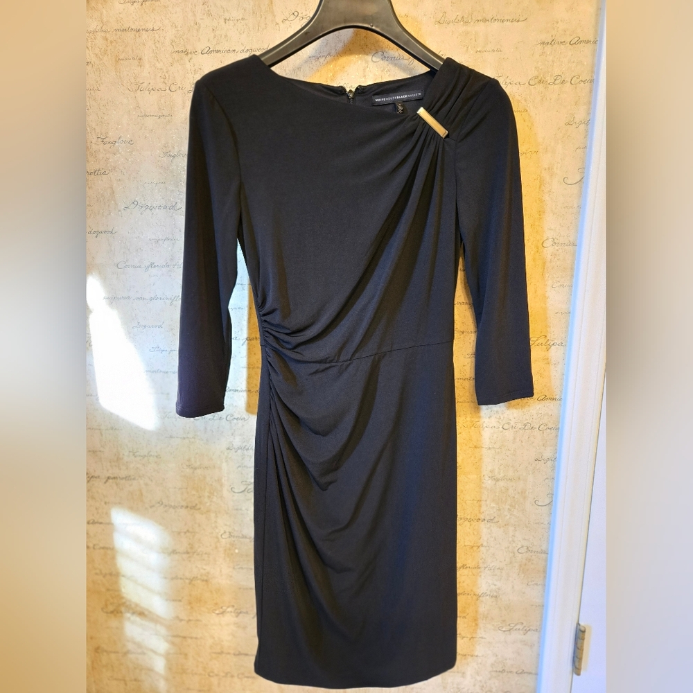 White House Black Market Draped Black Dress